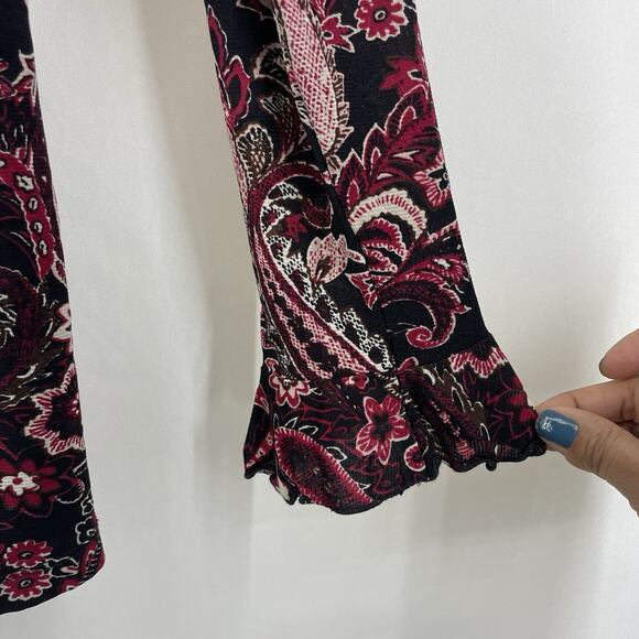 George Size M Y2K Paisley Top Boho Blouse Vamp Goth Long Ruffle Sleeve Purple - Picture 2 of 7